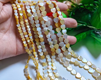 Natural Mother Of Pearl Heart Shape Beads, Yellow Shell Loving Heart Beads, 4 - 8 mm To Choose From, Hole 0.5mm, 15 Full Strand , B512