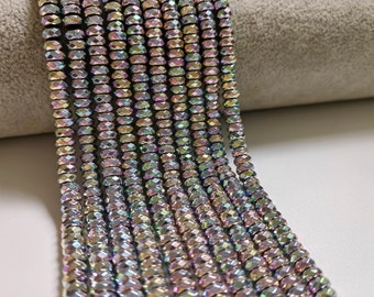Faceted Hematite Rondelle Beads, Rainbow Hematite Rondelle Beads, 4mm 6mm To Choose From, DIY Jewelry Making, 15" Strand, Findings. A632