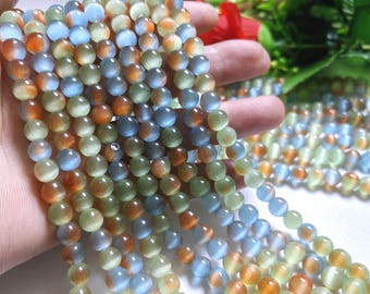 Smooth Multicolor Cat Eye Round Beads, Cat Eye Loose Beads, 6 / 8 / 10mm To Choose From, DIY Jewelry, Bracelet Beads, 14“ Full Strand, A710