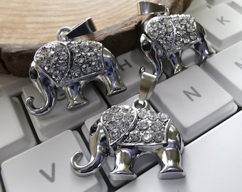 5 pcs Elephant Charms, 24x20 mm Clear Rhinestone Elephant Pendants, Elephant Jewelry ,Lucky Elephant Charms ,Animal Charms, Findings, Q145