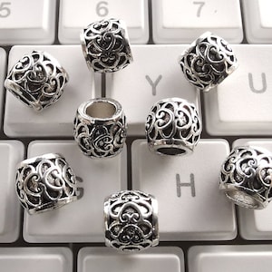 20 o 50 pezzi di perline di barile d&#39;argento antico, perline di metallo con foro grande, perline nepalesi, perline distanziatrici 9x8 mm, foro 4,3 mm, fornitura di gioielli fai da te, B159