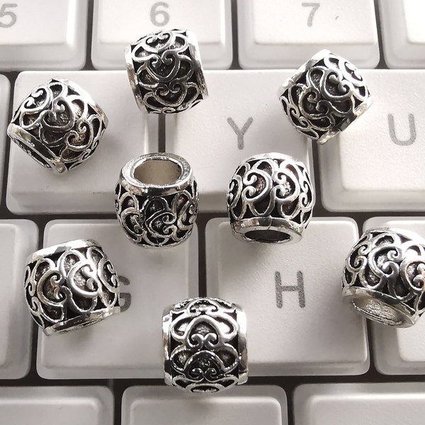 20 lub 50 sztuk antycznych srebrnych koralików beczkowych, duże metalowe koraliki z otworem, koraliki nepalskie, koraliki dystansowe 9 x 8 mm, otwór 4,3 mm, artykuły jubilerskie DIY, B159