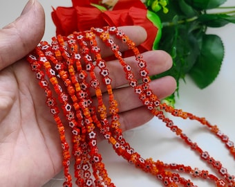 5~7mm Different Sizes Millefiori Flower Glass Beads, Mixed Millefiori Glass Flat Flower Beads, 15" Strand, 1 - 5 Strands Optional, A649
