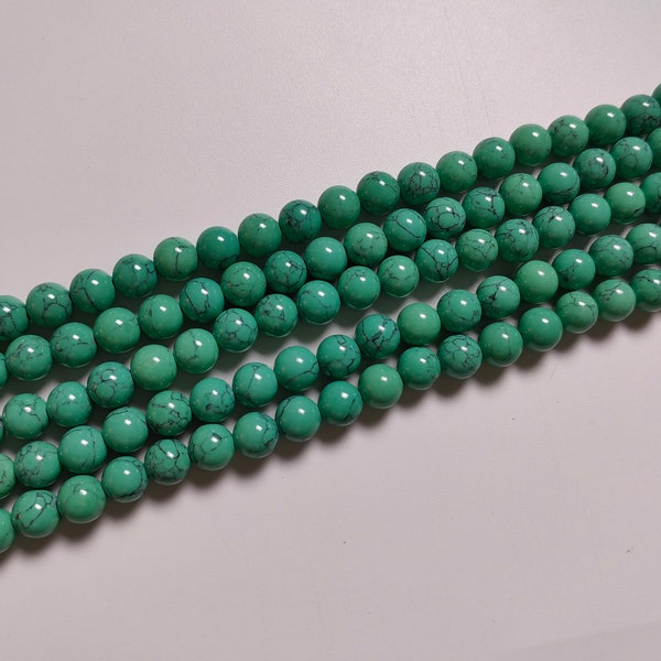 Perles rondes turquoise vertes, perles de pierres précieuses lisses, 6mm 8mm 10mm 12mm au choix, perles de bracelet bricolage, 15" Full Strand, A583