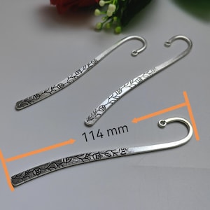 10pcs Antique Silver Flower Pattern Bookmarks Blank, 20x114 mm Double Sided Pattern Carved Bookmark, Metal Bookmark Bases, Bookmark Charm