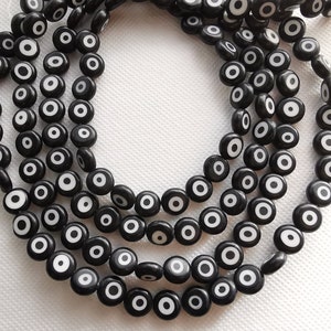 Glass Evil Eye Flat Beads, Turkish Evil Eye Beads, 6 - 12mm Black Flat Round Evil Eye Spacer Beads ,DIY Jewelry Supply, Evil Eye Findings