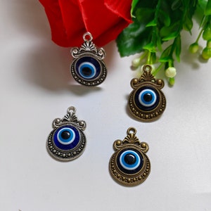 10pcs amuletos de mal de ojo, colgantes de amuletos de mal de ojo de metal de 19x28 mm, joyas de mal de ojo, amuletos de talismán, amuleto de protección, hallazgos de mal de ojo, C243