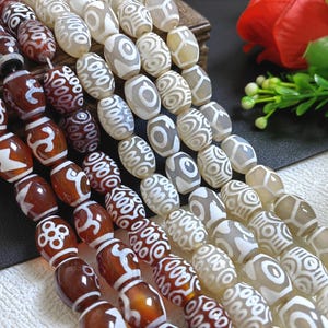 12x16mm Tibetan DZI Agate Beads, Eye Dzi Beads, Lightning DZI Beads, Tibetan Dzi Barrel Beads, Hole 1.6mm, 20 Beads Full Strands, D441