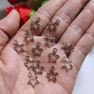 50 or 100pcs Antique Silver Star Charms, 10X13mm Double Sided Star Charms, Hollowed Metal Star Charms, DIY Jewelry Making, Findings, C569