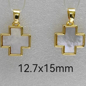 2 - 50pcs Mother Of Pearl Cross Charms, 12.7x15mm Gold Plated With White Mop Cross Charm, Mop Cross Jewelry, Jewelry Making, Findings, C259