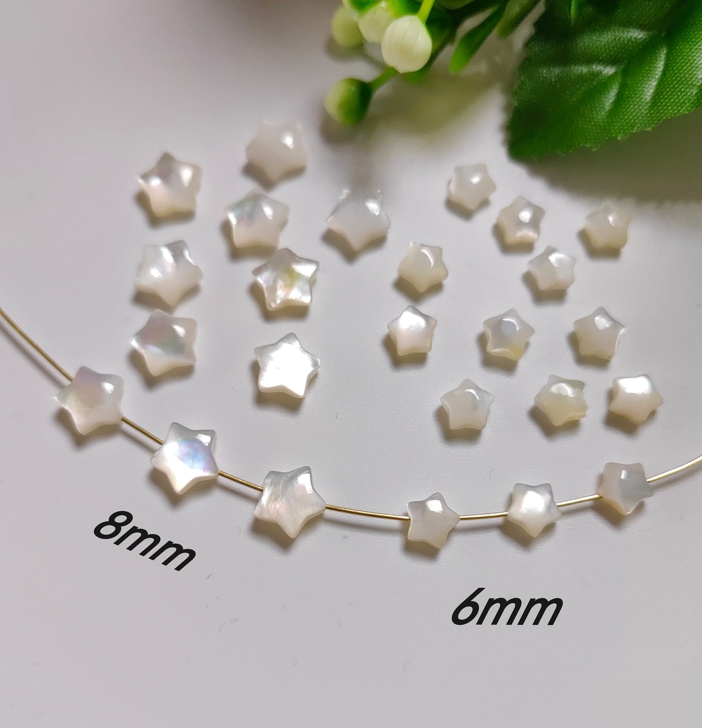 Natürliche Perlmutt-Sternperlen, 6mm 8mm Mop-Stern-Spacer-Perlen, weiße Perlen-Muschelperlen, 5 - 100 Stück optional, DIY-Schmuckherstellung, B413