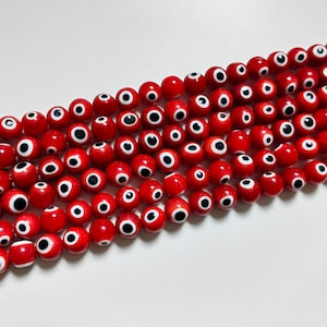 1 or 3 Full Strands, Evil Eye Spacer Beads, Red Glass Evil Eye Beads, Turkish Evil Eye Beads, 4 - 10 mm Round Eye Beads, DIY Jewelry, A566