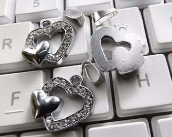 5 pcs Rhinestone Heart Charms, Heart-Shaped Charms, 18x17mm, Valentines Day Charms, DIY Jewelry Supply, Rhinestone Jewelry, Findings, Q401