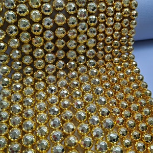 1 Full Strand Faceted Hematite Round Beads, Gold Hematite Beads, Gemstone Beads, 8mm 10mm To Choose From, DIY Jewelry, Findings. A548