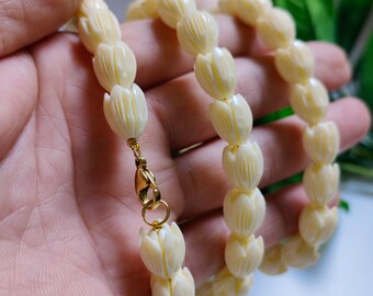 10x12mm Pikake Beaded Necklace, Carved Jasmine Flower Necklace