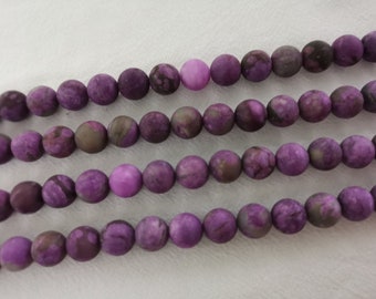 マット仕上げのチャロアイトビーズ1本、マット仕上げの宝石ビーズ