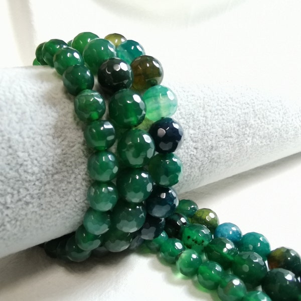 1 Full Strand Green Faceted Agate Round Beads, Green Gemstone Beads, Gemstone Loose Beads, 8 / 10 mm To Choose From, Wholesale, A-024
