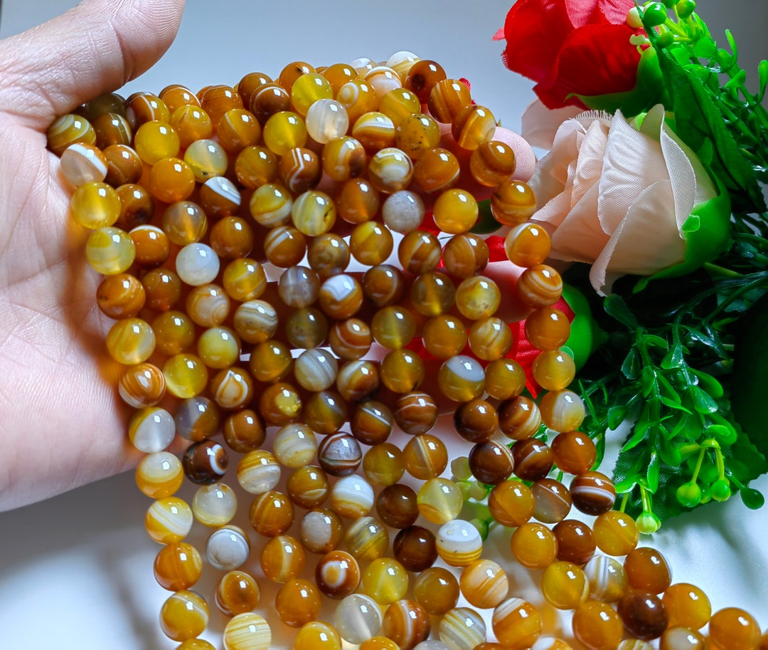 滑らかなマルチカラーの縞模様の瑪瑙ビーズ、縞模様の瑪瑙ビーズ、6