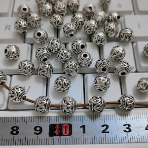 8mm Antique Silver Spacer Beads, Meta Round Ball Beads, Tibetan Style Beads, Hole 1.9 mm, 30 or 50pcs Optional, DIY Jewelry Making, 457