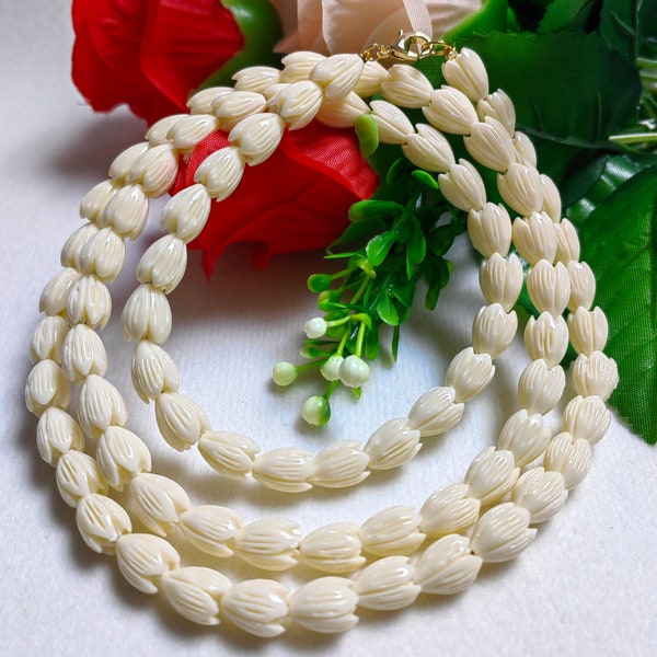 8x10mm Pikake Beaded Necklace, Carved Jasmine Flower Necklace, Lei Pikake Necklace, 14 Inches - 33 Inches Optional, Quantity Optional, C544