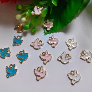 10x10mm Enamel Dove Charms, Gold Plated Framed With Enamel Peace Dove Charm, Metal Bird Charms, 20 - 100 pcs Optional, Findings. C539