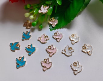 10x10mm Enamel Dove Charms, Gold Plated Framed With Enamel Peace Dove Charm, Metal Bird Charms, 20 - 100 pcs Optional, Findings. C539