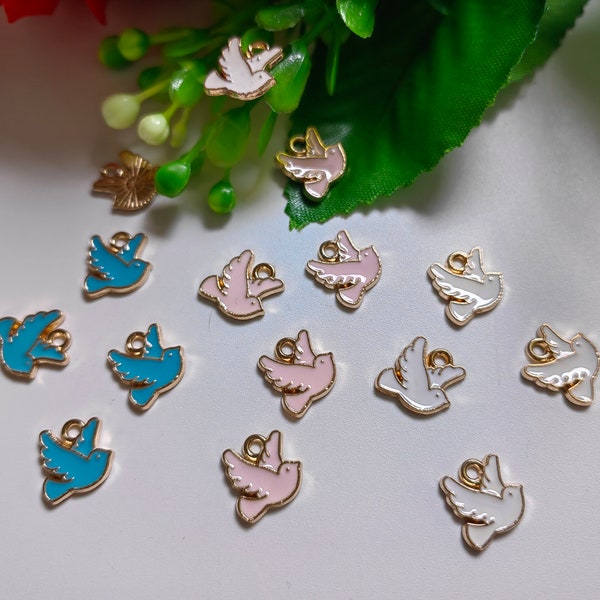 10x10mm Enamel Dove Charms, Gold Plated Framed With Enamel Peace Dove Charm, Metal Bird Charms, 20 - 100 pcs Optional, Findings. C539