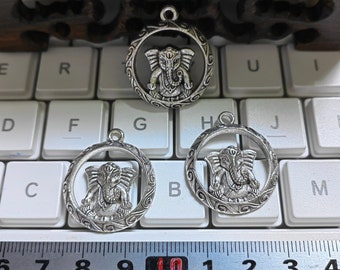 15 pcs Antique Silver Ganesha Charm Pendants, 24x28mm Tone Hindu God Of Wisdom Charms, Metal Charms ,DIY jewelry supply,  C321