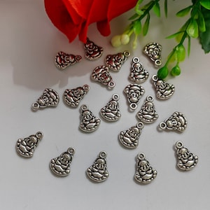 10x14mm Double Sided Metal Buddha Charms, Antique Silver Smiling Face Buddha Charms, 30 - 100pcs Optional, Mini Buddha Charm, Findings, C485