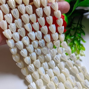 7.5x10mm Natural Mother Of Pearl Pikake Beads ,Jasmine Flower Spacer Beads, White Pearl Shell 3D Flower Beads, 5 - 100 pcs Optional, B492