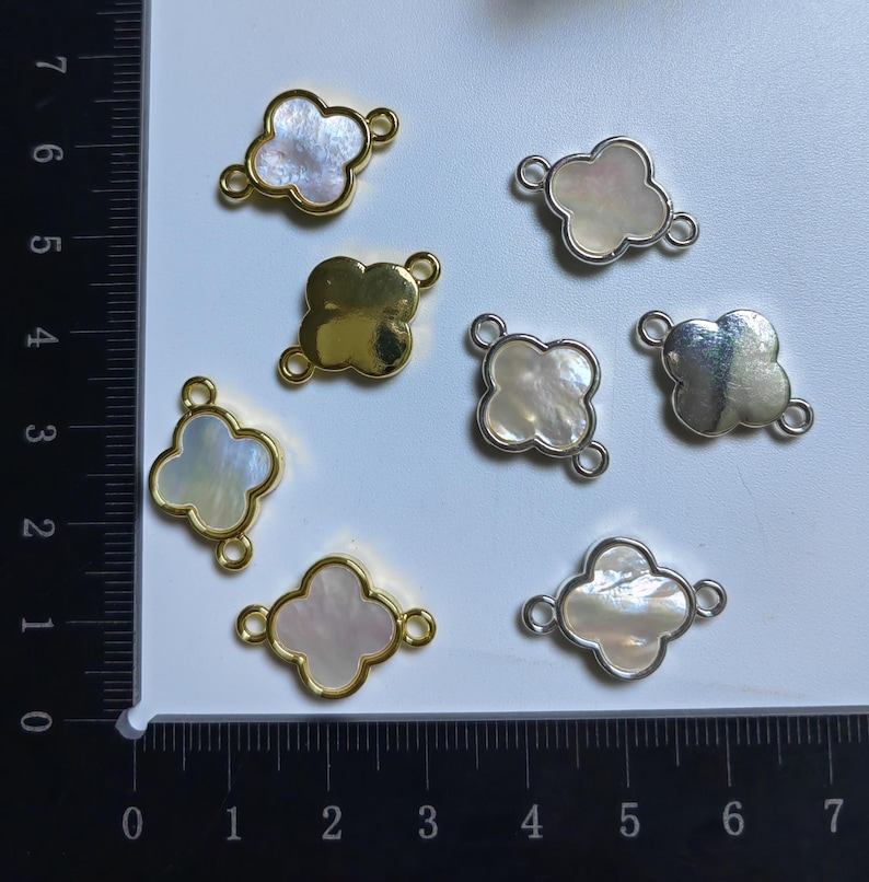 14x21mm Mother of Pearl Four Leaf Clover Connectors, Gold Silver Plated ...