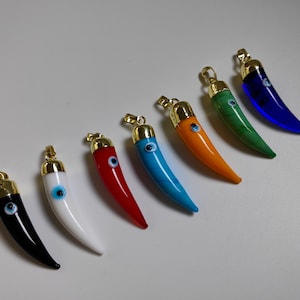 10x43mm Murano Glass Horn Charms Pendants, 7 Colours Chili Shaped Charms, Eye Pendants, Protection Charm, 2 - 30pcs Optional, Findings, C451