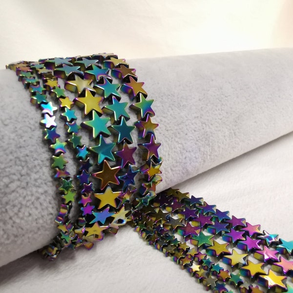 1 Full Strand Rainbow Hematite Star Beads, Hematite Five-Pointed Star Beads, Hematite Beads, 4 - 10mm To Choose From, Jewelry Making, A481