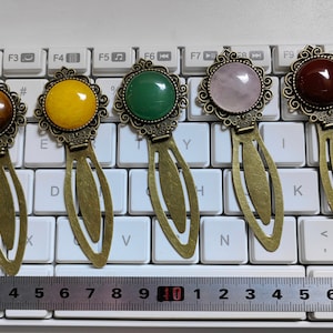 31x82mm Gemstone Bookmarks, Agate Bookmarks, Antique Bronze Metal Bookmark, DIY Jewelry Making, Reader Gift, 2 ~ 10 Pcs Optional, C370