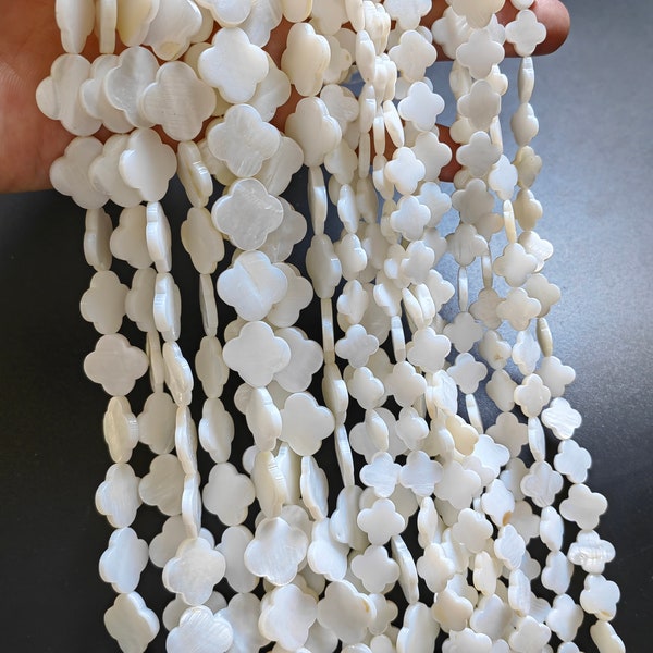 Mother Of Pearl Four Leaf Clover Beads, White Pearl Beads, MOP Clover Beads, 6 - 16mm Size To Choose From, Hole 0.7mm, 15" Full Strand, B352