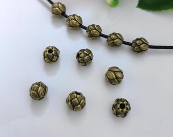 30 cuentas espaciadoras de loto de bronce antiguo, cuentas budistas, 9 x 8,5 mm, cuentas nepalesas, fabricación de joyas DIY, B803