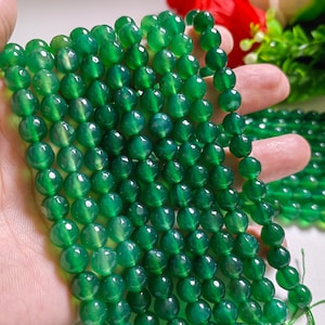 1 Full Strand Green Faceted Agate Round Beads, Green Gemstone Beads, Gemstone Loose Beads, 8 / 10 mm To Choose From,  A024