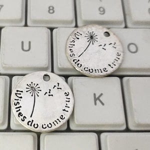 20pcs Antiek Zilver Dubbelzijdig "Wensen komen uit" Paardebloem Charms Hangers, 20mm, Metalen Paardebloem Charms, DIY Sieraden Maken, C284