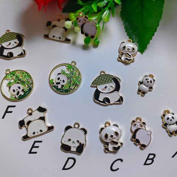 10 or 20pcs Enamel Panda Charms, Gold Plated Framed With Enamel Panda Charm, Cute Panda Pendants,  Metal Panda Charms, Findings, C540