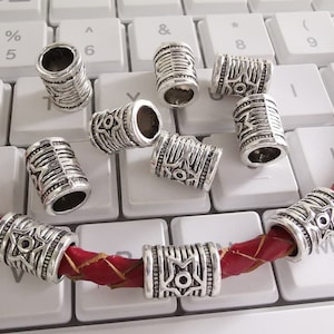 20 pezzi di perline cilindriche in metallo con foro grande in argento antico, perline tibetane, perline distanziatrici in metallo 9x12mm, foro 6 mm, creazione di gioielli, risultati, B003