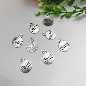 50pcs Antique Silver Faith Charms, Religious Charms, 12x15mm Metal Word Charms, Quote Charms, DIY Jewelry Supply, Findings, C027