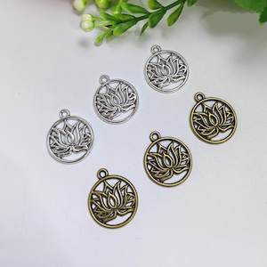 30 or 50pcs Hollow Metal Lotus Charms, 19x22mm Antique Silver Bronze Lotus Charms, Yoga Jewelry, Buddhism Charms, DIY Jewelry, Finding, C003