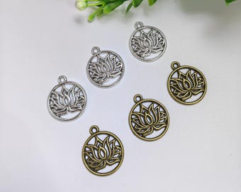 30 or 50pcs Hollow Metal Lotus Charms, 19x22mm Antique Silver Bronze Lotus Charms, Yoga Jewelry, Buddhism Charms, DIY Jewelry, Finding, C003