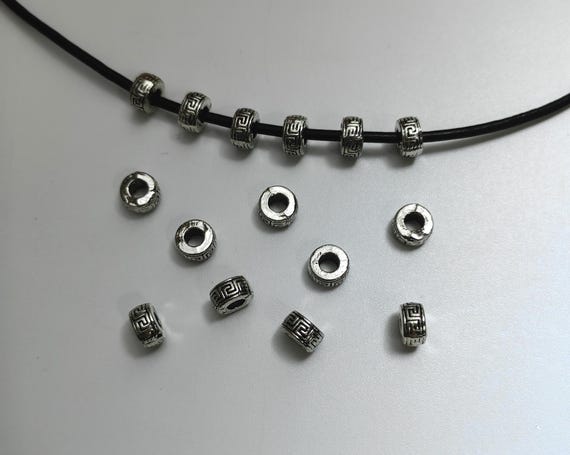KISSITTY 100 Cuentas Espaciadoras Rondelle De Plata Antigua, Agujero Grande, Estilo Europeo, Cuentas Sueltas De Metal De 0.315 X 0.217 In Con Agujero De 0.138 In Para Hacer Joyas Vintage