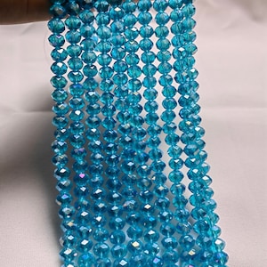 Faceted Crystal Rondelle Beads, 4x3mm 6x4mm 8x6mm Iridescent Crystal Glass Beads, Blue Crystal Spacer Beads, DIY Jewelry Making, A507