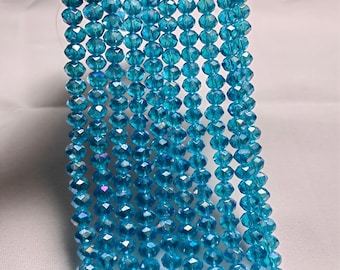 ファセットクリスタルロンデルビーズ、4 x 3 mm 6 x 4 mm 8 x 6 mm 虹色クリスタルガラスビーズ、ブルークリスタルスペーサービーズ、DIYジュエリーメイキング、A507