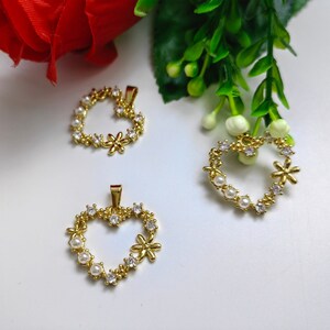 25x21mm CZ Micro Pave Heart Charms, Pearl Heart Charms, Gold Plated Hollowed Heart Charms, Love Charm, 2 - 50 pcs Optional,Findings. C509