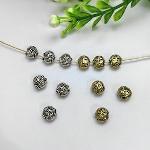 50 Stück doppelseitige Buddha-Kopf-Perlen, 7 x 7 mm buddhistische Zen-Perlen, kleine Buddha-Perlen aus Metall, Yoga-Perlen, DIY Schmuck, Zubehör, B691