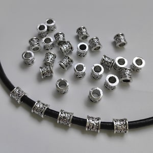 6.8x6.6 mm Antique Silver Cylinder Beads, Large Hole Metal Tube Beads, Hole 3.6mm, Nepalese Beads, DIY Jewelry, 30 - 100 pcs Optional, B657