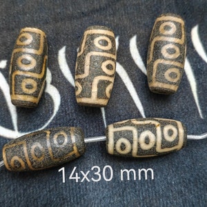 4 - 15Pcs, Antique Tibetan Dzi Agate Beads, 9 Eye Dzi Agate Beads, 14x30mm Oval DZI Beads, Vintage Dzi Barrel Beads, DIY Jewelry Making,D297
